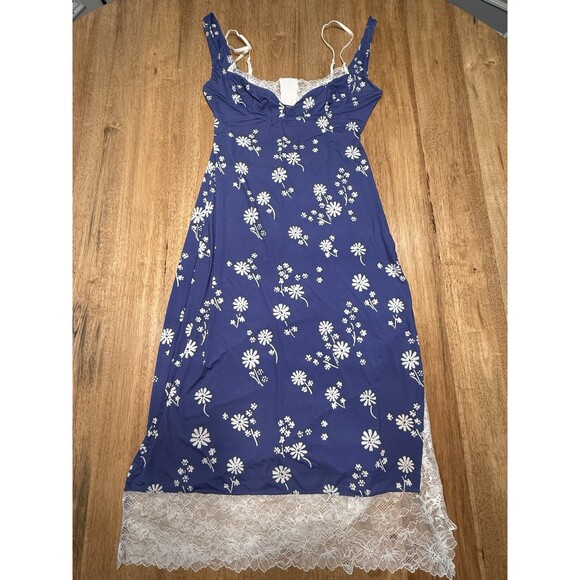 Free People Intimately Party Crasher Lace Midi Slip, Blue Floral Slip Dress $78 - Picture 15 of 16